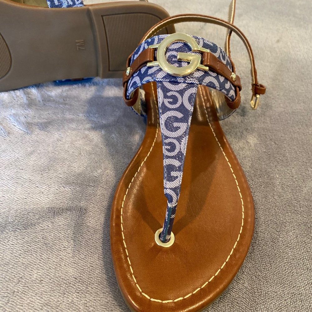 CBG Monogram sandals - blue with gold accent.